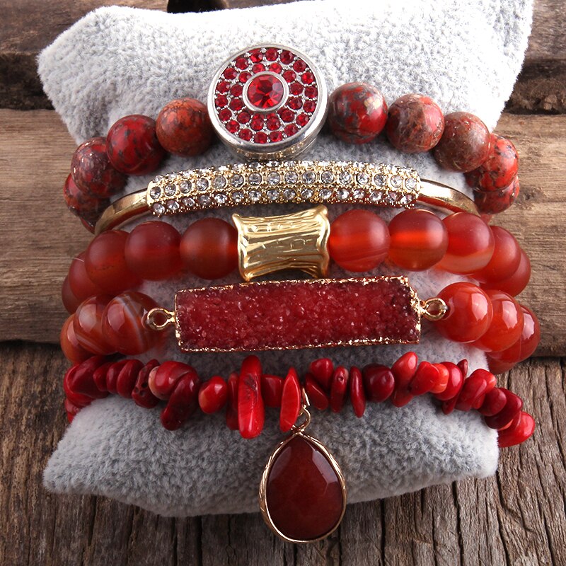 RH Fashion Boho Jewelry Natural Stone Bracelet and Bangle 5pc Bracelets Sets For Women Gift DropShip