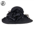 FS Black White Elegant Women Church Hats For Ladies Flowers Large Brim Organza Hat Beach Sun Kentucky Derby Hat Fedora
