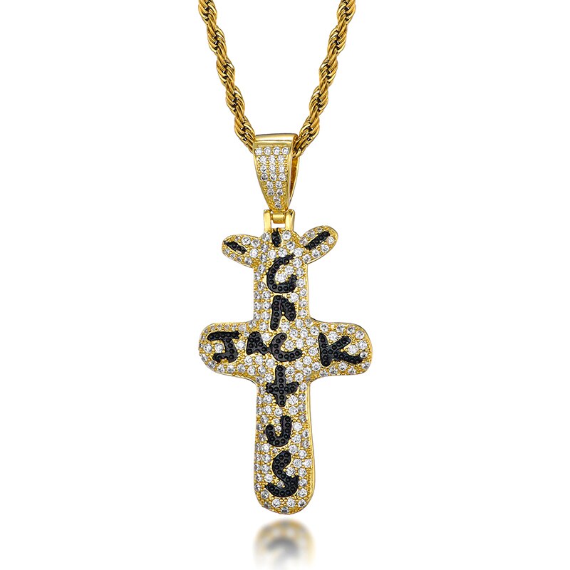 Hip Hop Cactus Jack CZ Cross Iced Out Cubic Zirconia Silver Color Necklaces & Pendants For Men Jewelry