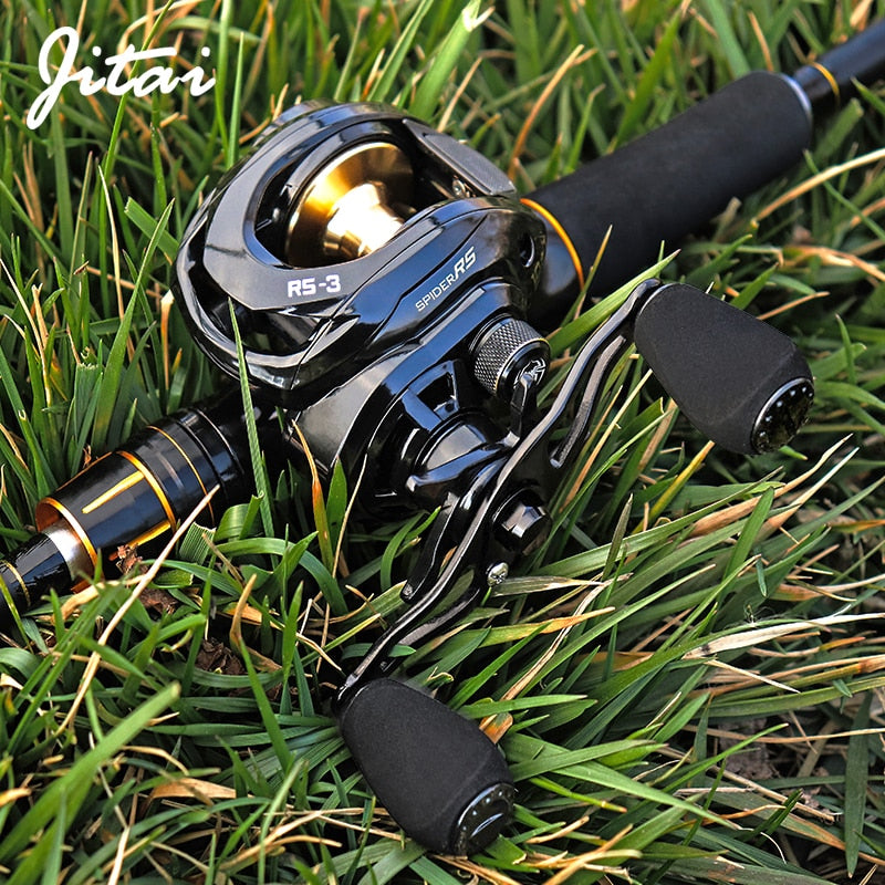 Carrete de pesca Jitai RS-3 Gull Wing Baitcasting 7,3: 1 de alta velocidad 19 LB Max Drag carrete ultraligero pesca de carrete de fundición de carpa