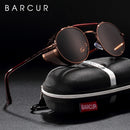BARCUR Round Polarized Sunglasses Gothic Steampunk Sunglasses Men Women Vintage Shades UV400
