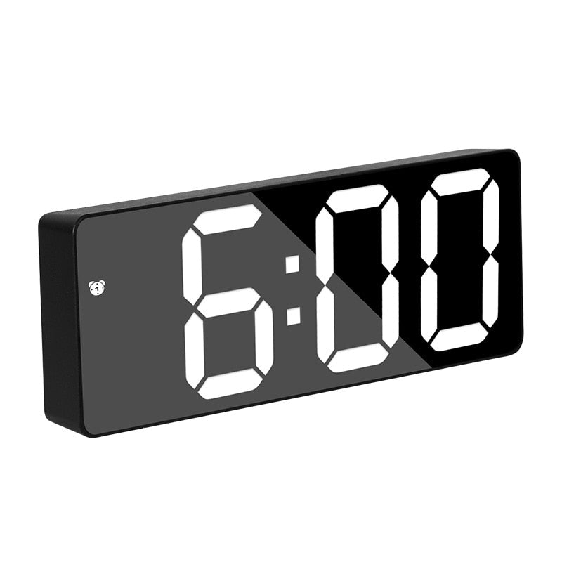 LED Mirror Screen Alarm Clock Creative Digital Clock Voice Control Snooze Time Date Temperature Display Rectangle/Round Style