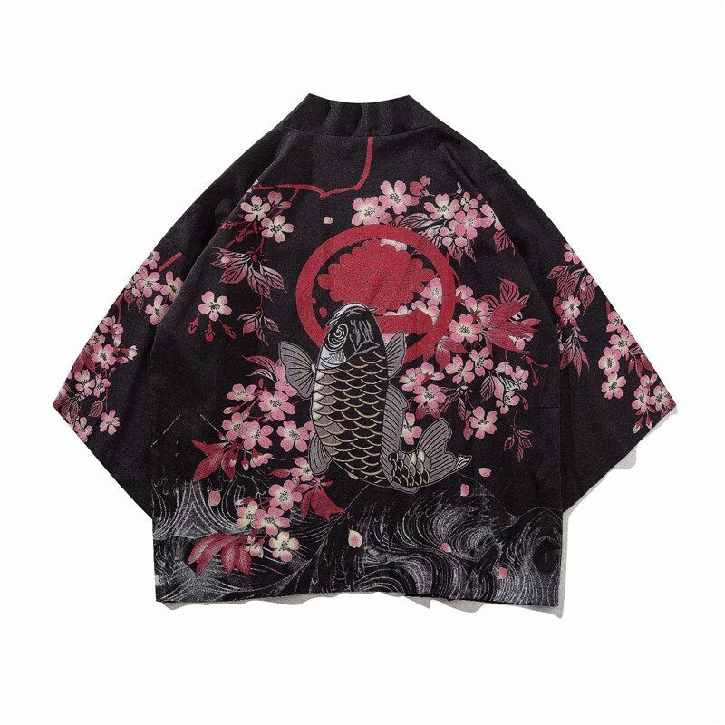 Bebovizi estilo japonés Crane Koi Kimono Tokyo Streetwear Haori hombres mujeres Cardigan Japón chica bata chino dragón Anime ropa