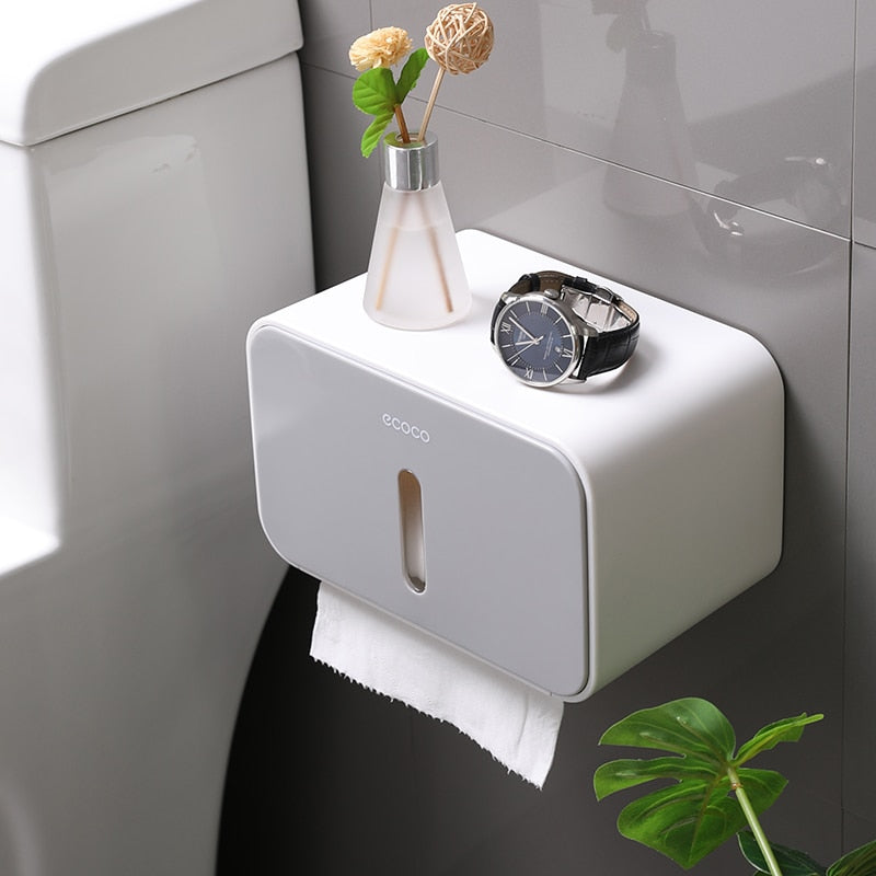 Caja de papel para rollo de baño impermeable sin clavos ECOCO, caja de papel higiénico, bomba de tejido de almacenamiento montada en la pared, herramientas de almacenamiento para el hogar y el baño