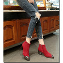 Moda 2021, botas de tacón alto para mujer, zapatos cálidos con punta estrecha, botas Chelsea de invierno para mujer, botines para mujer, tacón cuadrado de 6cm N046