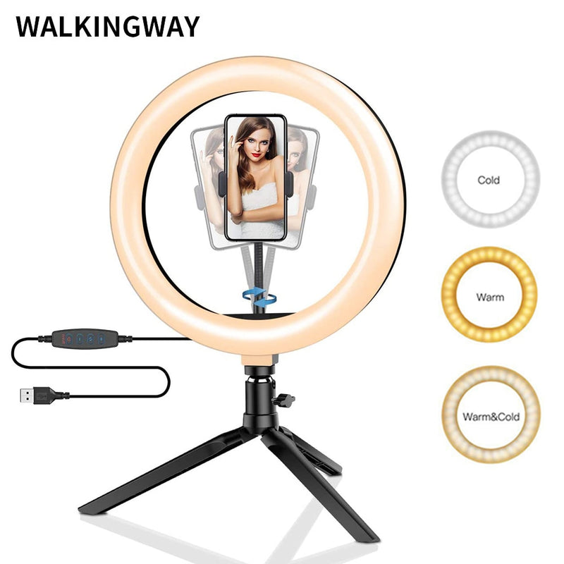 10&quot; LED ring light 26cm Photography Lighting Dimmable Selfie RGB lamp with tripod for makeup Youtube Tiktok phone camera video