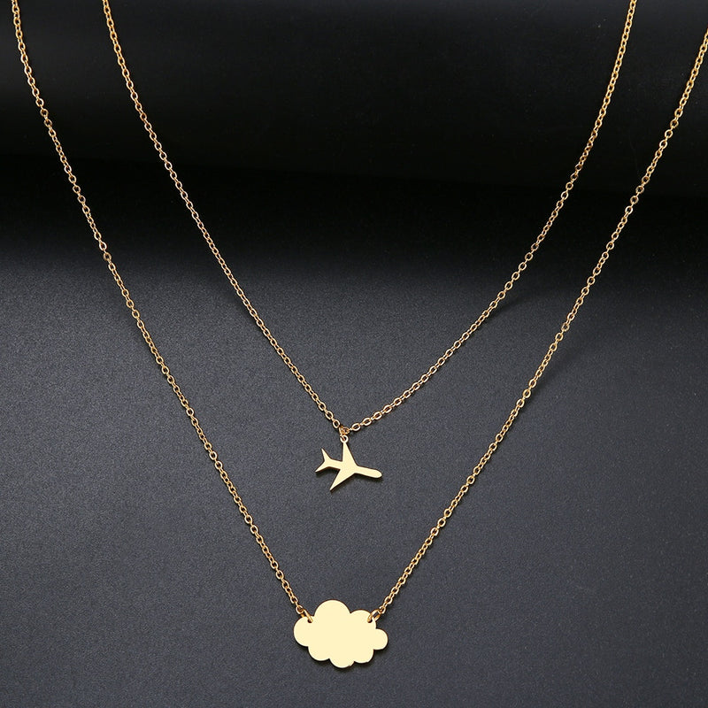 New Simple Sequins Cloud Necklace Aircraft Stars Heart Pendant Multilayer Chain Necklaces For Women Gift Stainless Steel Jewelry