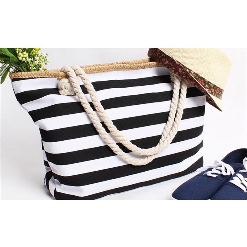 2022 New Beach Tote Bag Fashion Women Canvas Summer Large Capacity Striped Shoulder Bag Tote Handbag Shopping Shoulder Bags