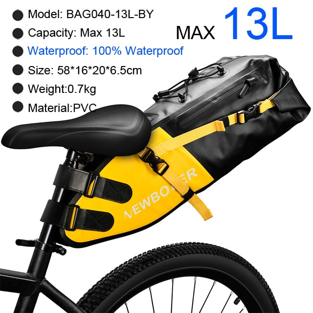 NEWBOLER Fahrradtasche Wasserdicht 13L Große Kapazität Fahrrad Satteltasche Radfahren Faltbare Hecktasche MTB Rennrad Kofferraum Bikepacking