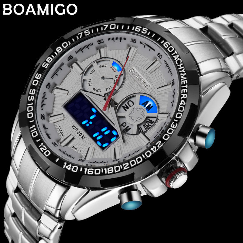 BOAMIGO New Luxury Brand Sports Men Watches Military Fashion Stainless Steel Digital Quartz Watch relogio masculino