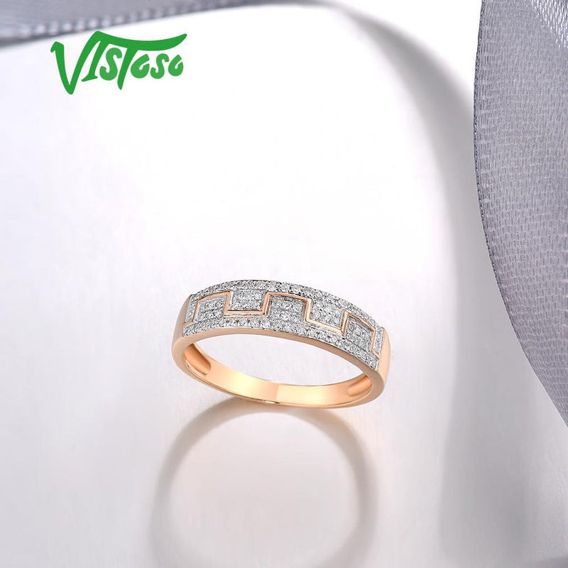 VISTOSO Goldringe für Frauen, echter 14 Karat 585 Roségold-Ring, funkelnder Diamant, Versprechen, Verlobungsringe, Jahrestag, feiner Schmuck