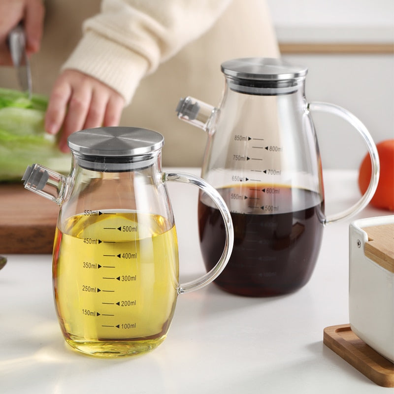 Transparent Glass Oil Bottle with Handle Scale Heat-resistant High Borosilicate Kitchen Supplies Soy Sauce Vinegar Container