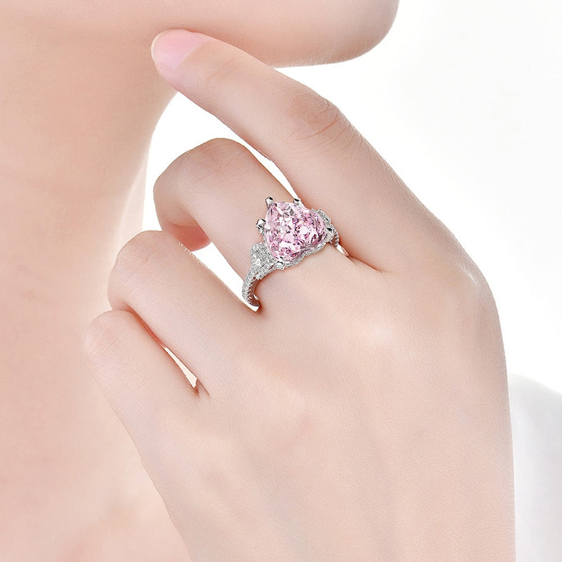 Wong Rain romántico 100% Plata de Ley 925 corazón rosa zafiro piedra preciosa boda compromiso diamantes anillo joyería fina al por mayor