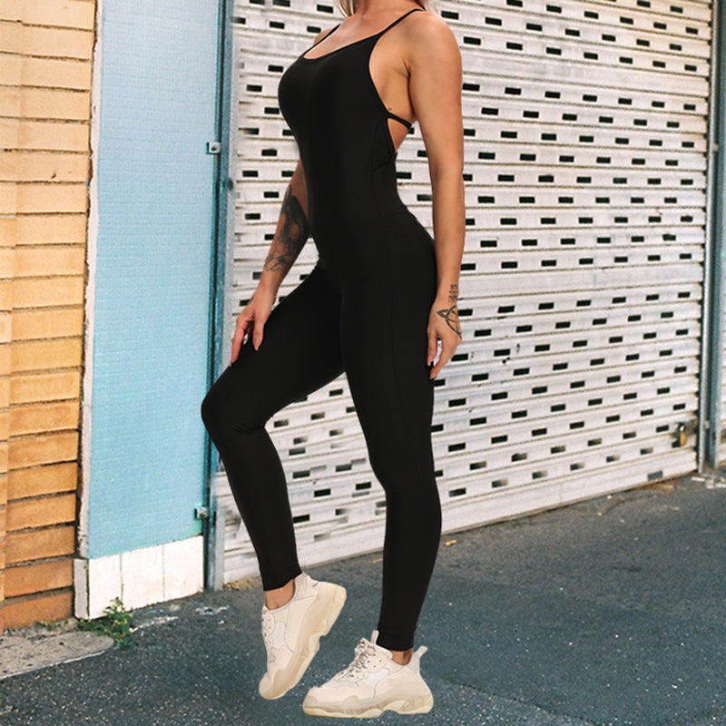 Damen Neckholder Long Jumpsuits Skinny Backless Sleeveless Workout Overalls Trainingsanzug Sportswear Fashion Yoga Suit Gym Sport Set