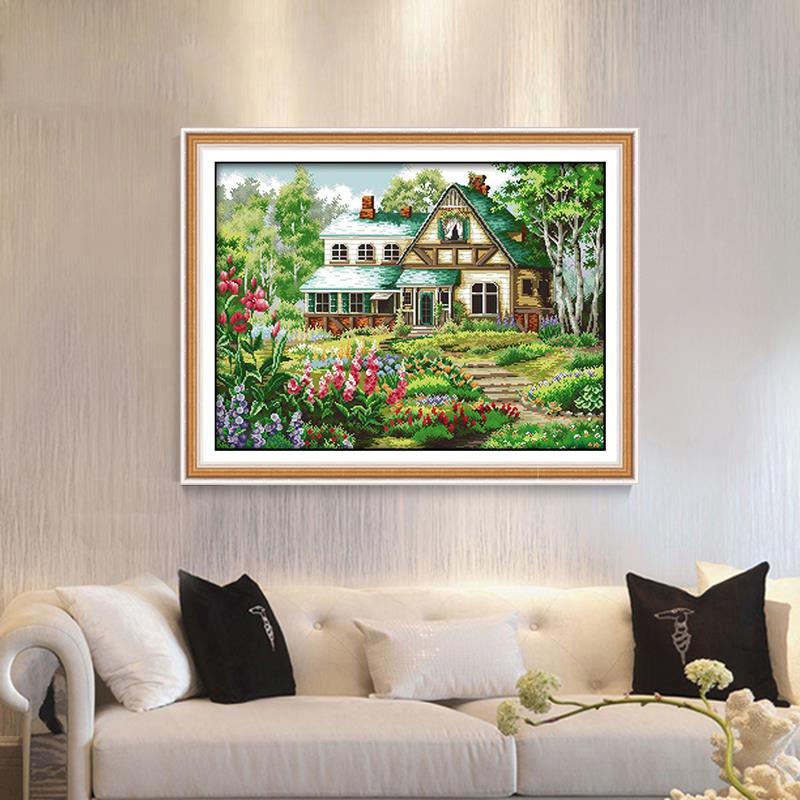 The fairy tale hut counted  cross stitch set DMC 11CT 14CT DIY villa scenery painting needlework embroidery kit home decoration