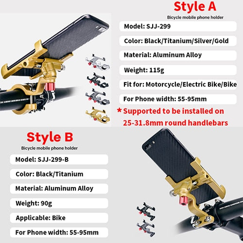 Bike Cycling Cell Phone Holder Aluminum Motorcycle Phone Holder Adjustable Universal Bicycle Mobile Phone Handlebar Mount Stand