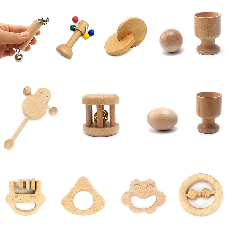 Juguetes Montessori para recién nacidos, objetos de madera, ejercicio de ajuste, juguete agarrado a mano, huevera, caja de cubo, campana para cama de bebé, sonajero, regalo Vocal