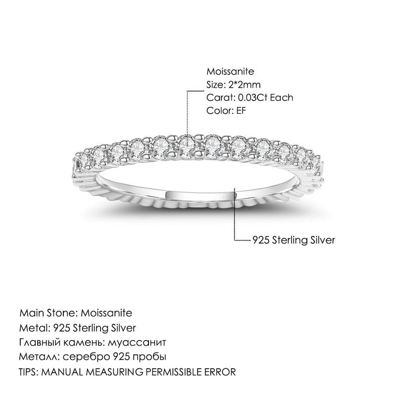 GEM'S BALLET Damen Ehering 925 Sterling Silber Ehering Ewigkeit 0,87 Karat 2 mm EF Farbe Moissanite Ring Feiner Schmuck