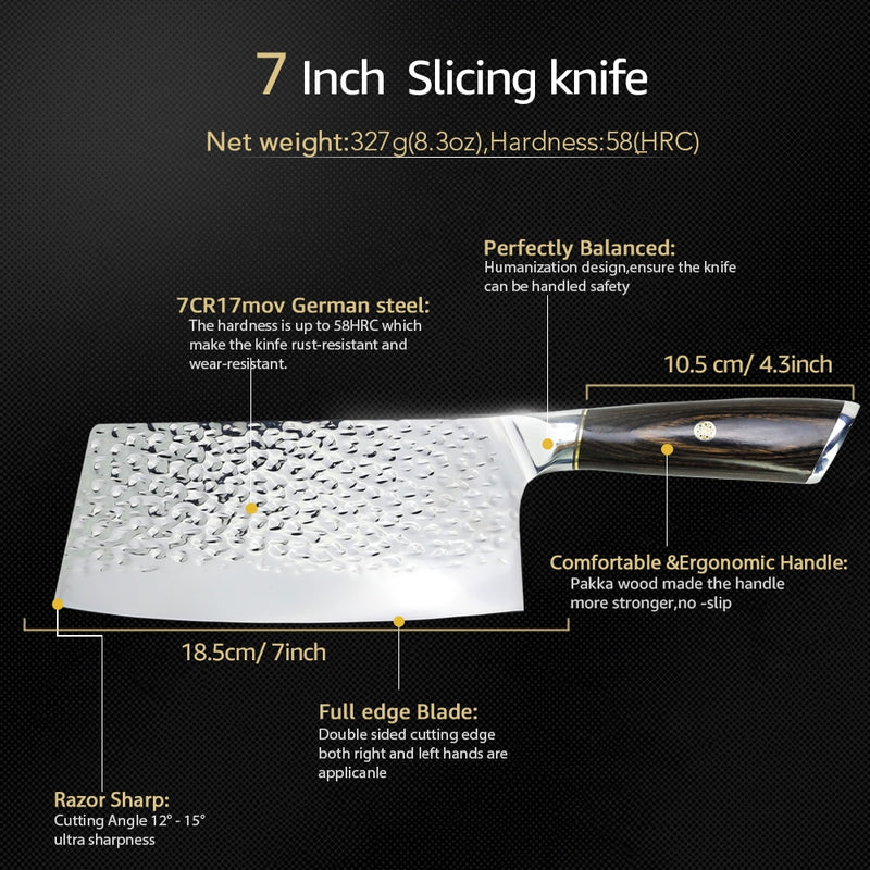 MYVIT 5CR15 Chef Knife 7 inch Chinese Kitchen Knives Meat Vegetables Slicing Knife Super Sharp Blade Stainless Steel Cleaver