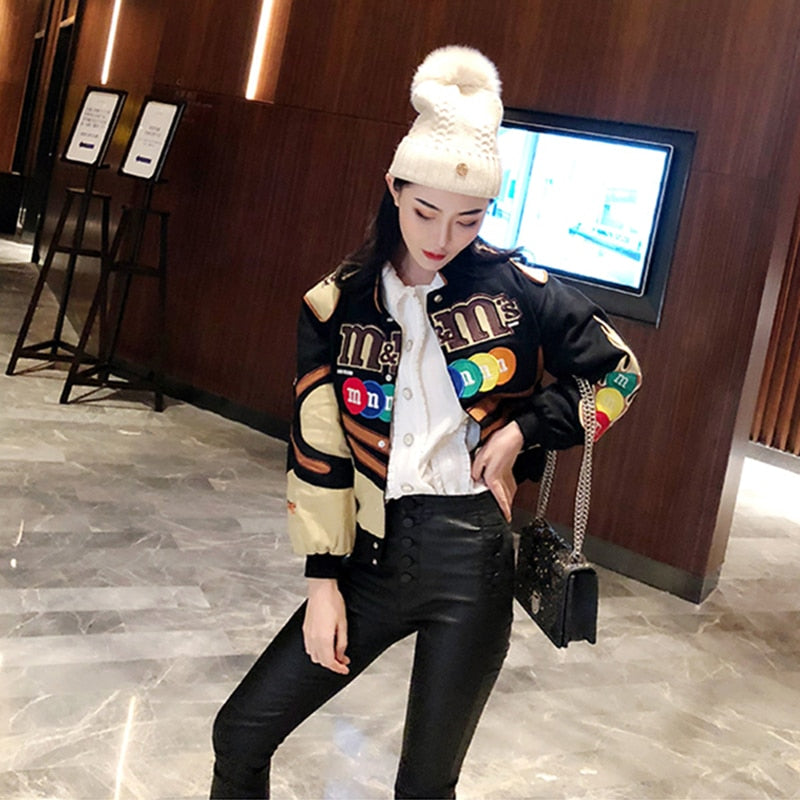 JESSIC Embroidery Harajuku Patch Plus Size Coat 2021 Winter Warm Women Jackets Hip Hop Autumn Long Sleeve Female Jacket Outwear