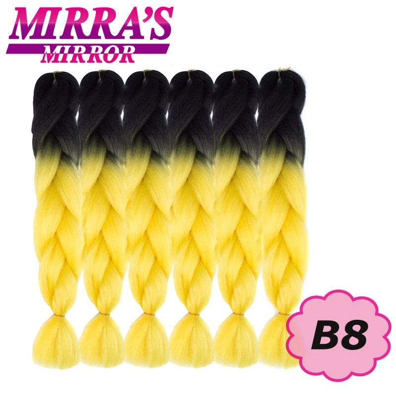 Trenzas Jumbo de 24 pulgadas, cabello sintético para caja trenzada, extensiones de cabello trenzado Ombre, tres tonos, negro, marrón, azul, rosa, espejo de Mirra