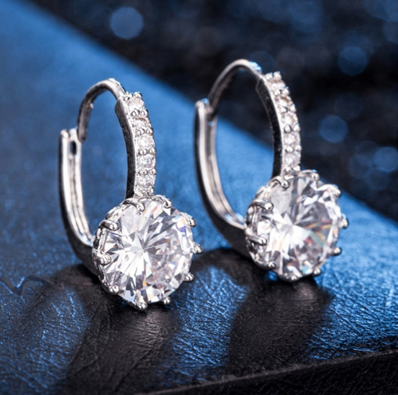 YANHUI Fashion Round 2.0ct Lab Diamond Zircon Drop Earrings For Women Wholesale Jewelry S925 Silver Color Earrings EH75