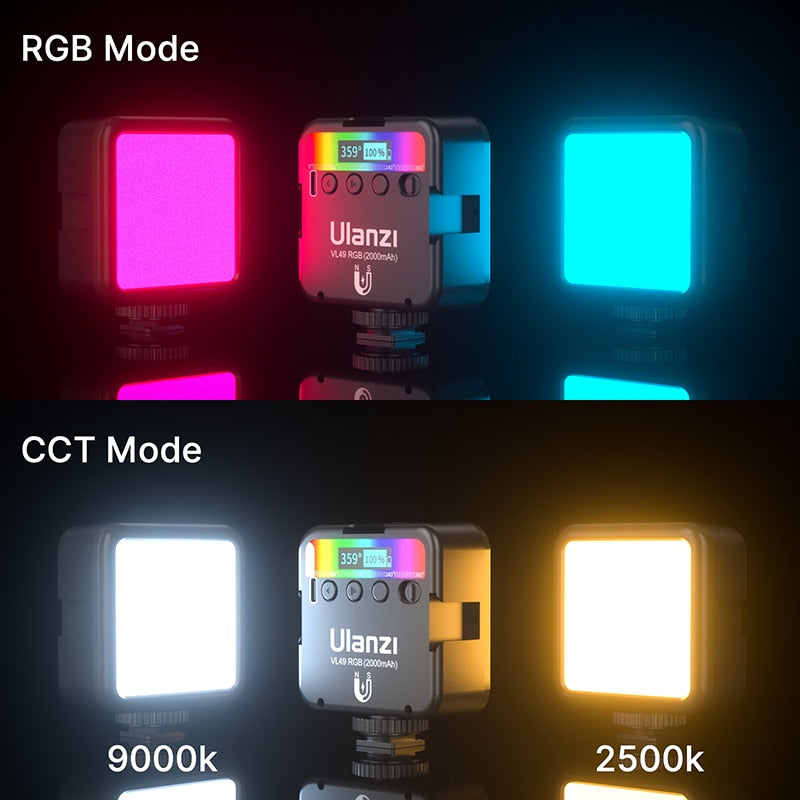 Ulanzi VL49 RGB-Vollfarb-LED-Videoleuchte 2500K-9000K 800LUX Magnetic Mini Fill Light Extend 3 Cold Shoe 2000mAh Typ-C-Anschluss