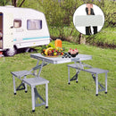 Portable Folding Aluminum Suitcase Table Chair Set Camping Picnic Table with 4 Seats Umbrella Hole for Party BBQ Beach Fishing