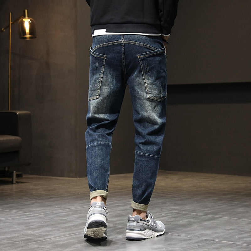 Herren Jeans Haremshose Mode Taschen Desinger Loose Fit Baggy Moto Jeans Herren Stretch Retro Streetwear Relaxed Tapered Jeans 42