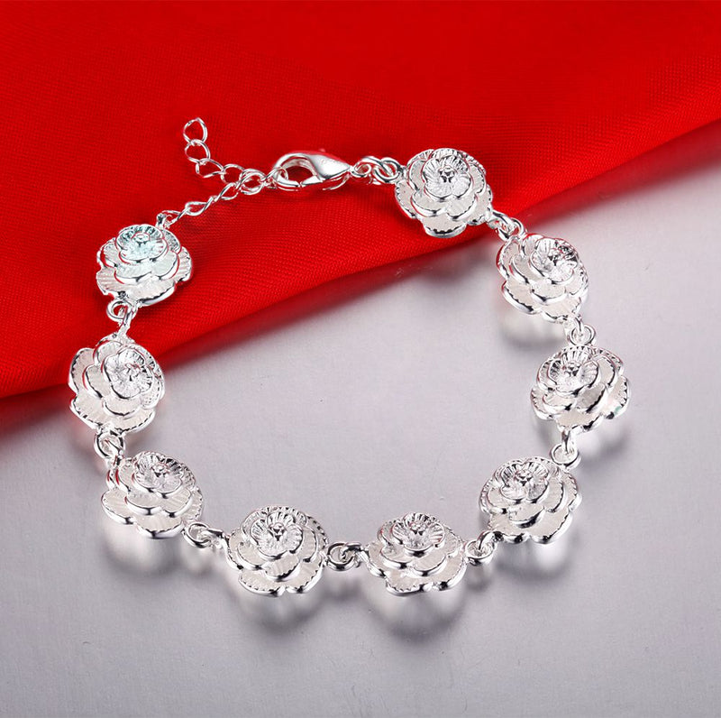 Hot sale silver color bracelet beautiful flowers for women classic high quality fashion jewelry wholesale JSH-lh013