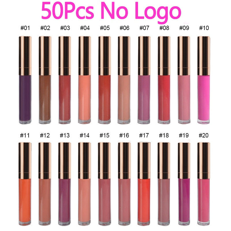 50pcs 30 Colors Waterproof Matte Liquid Lipstick Lip Tint matte Lip Gloss Cosmetic Lipstick Long Lasting lipgloss Custom Logo