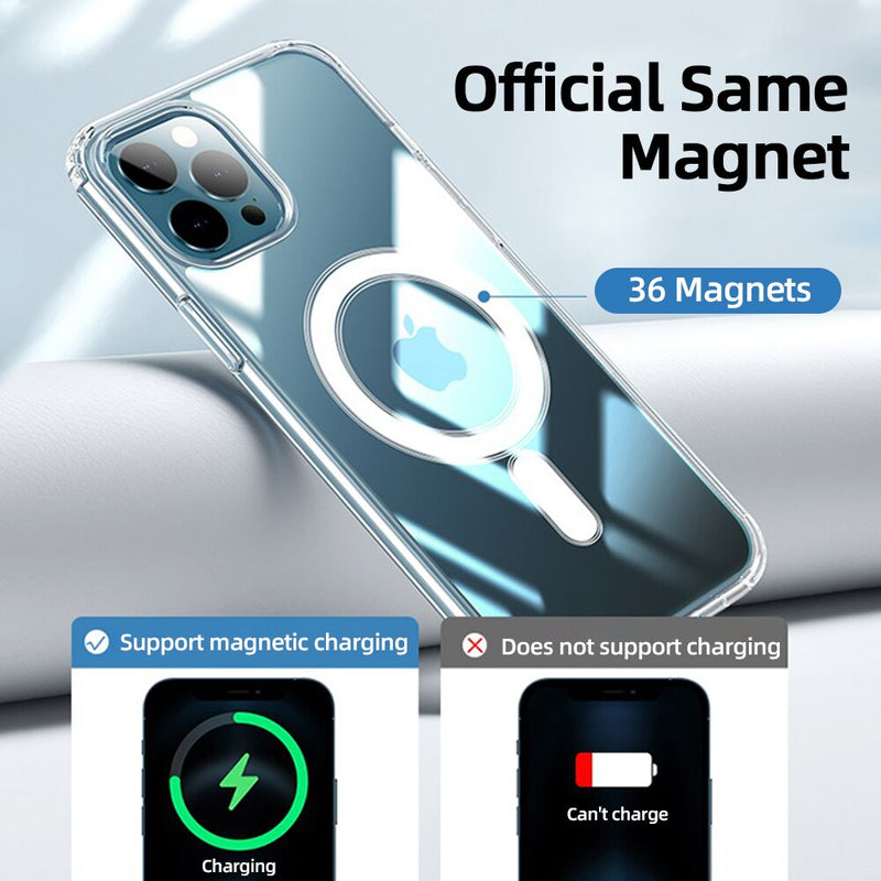 Funda de teléfono transparente Joyroom para iPhone 12 Pro Max 12 Mini, carcasa trasera magnética para PC, compatible con carga inalámbrica de iPhone