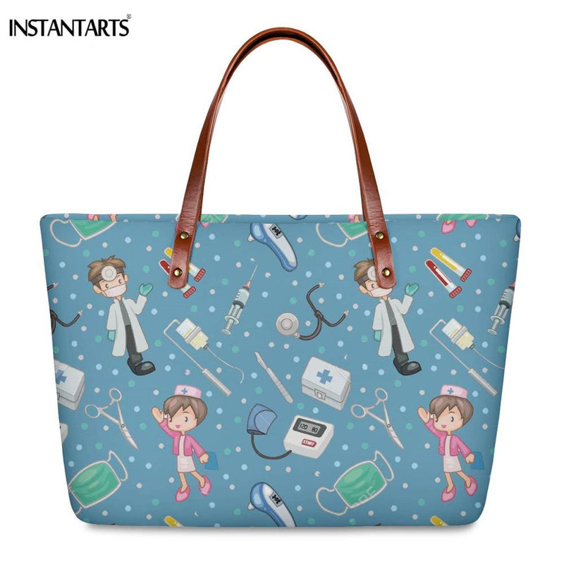 Bolsos de trabajo informales con estampado de enfermera de dibujos animados instantáneos para mujer, bolso de mano de gran capacidad, bolso de hombro de viaje a la moda paramédico de Hospital