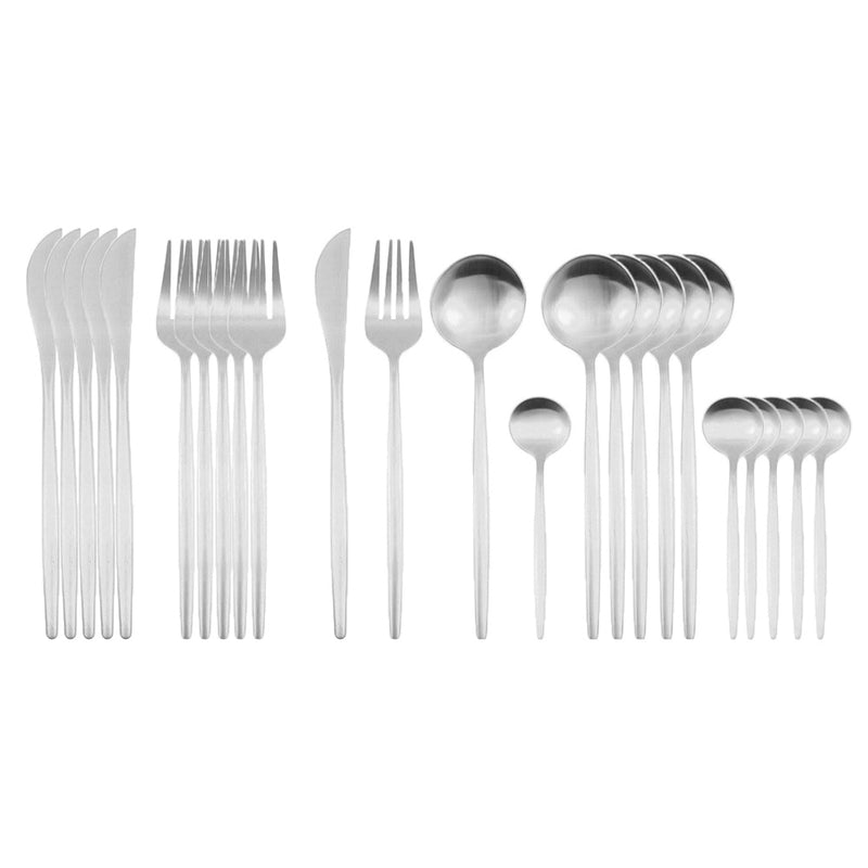 24Pcs Matte Gold Dinnerware Set 18/10 Stainless Steel Knife Fork Spoon Cutlery Set Kitchen Silverware Flatware Tableware Set