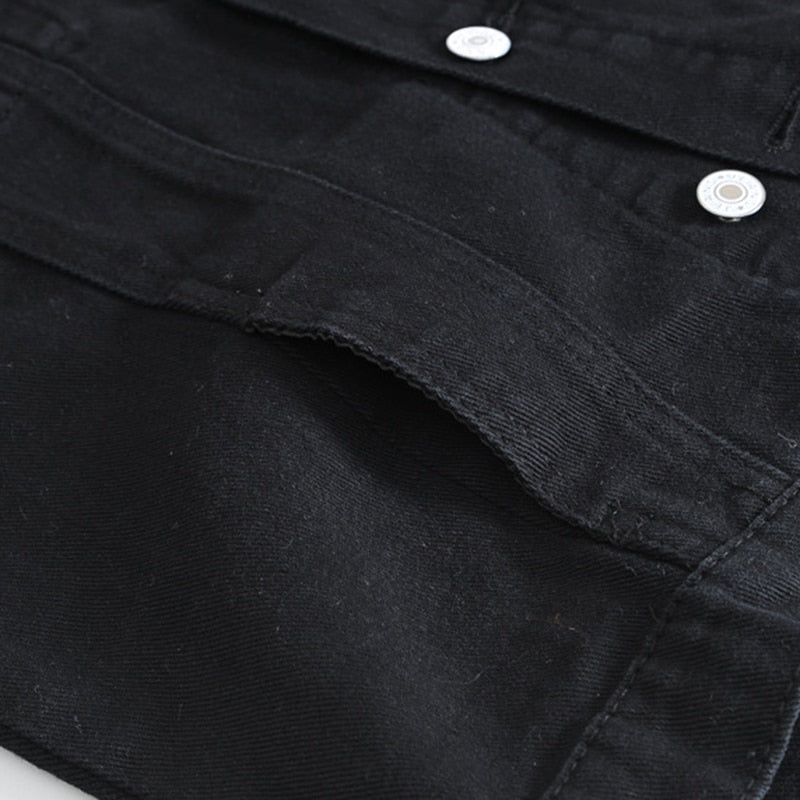 Sokotoo Men's Black Jean Vest Slim Fringe Denim Waistcoat Sleeveless Tank Top