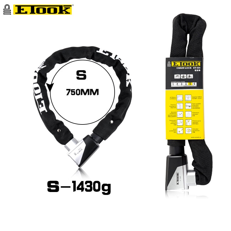 ETOOK Bike Chain Lock Heavy Duty Security Anti-theft Bicycle Lengthen Chain with Keys Outdoor Cycling for Motorcycle Scooter MTB