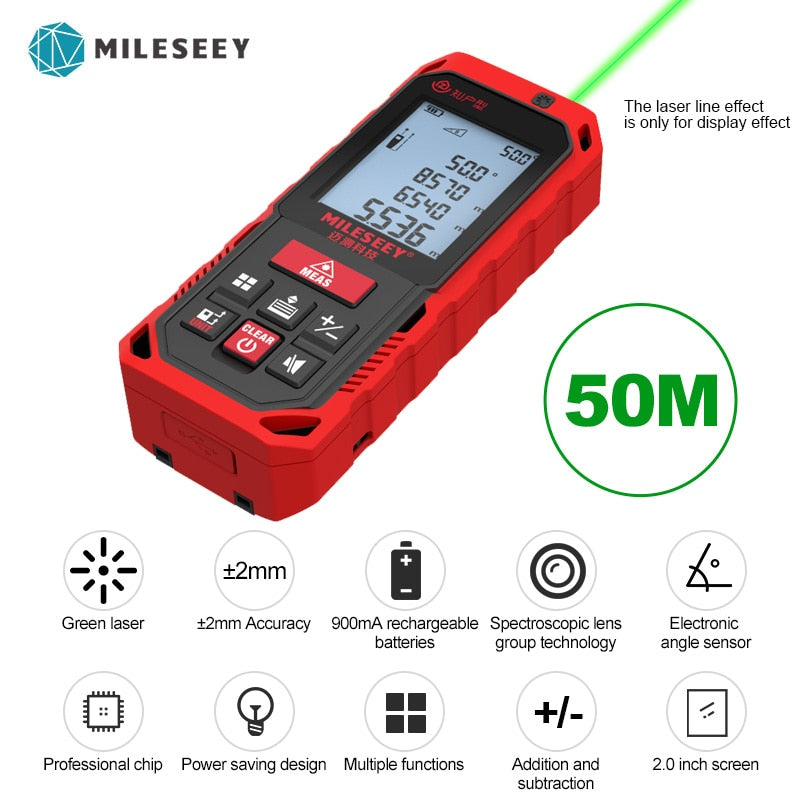 Mileseey laser distance meter electronic roulette laser digital tape rangefinder trena metro laser range finder  measuring tape