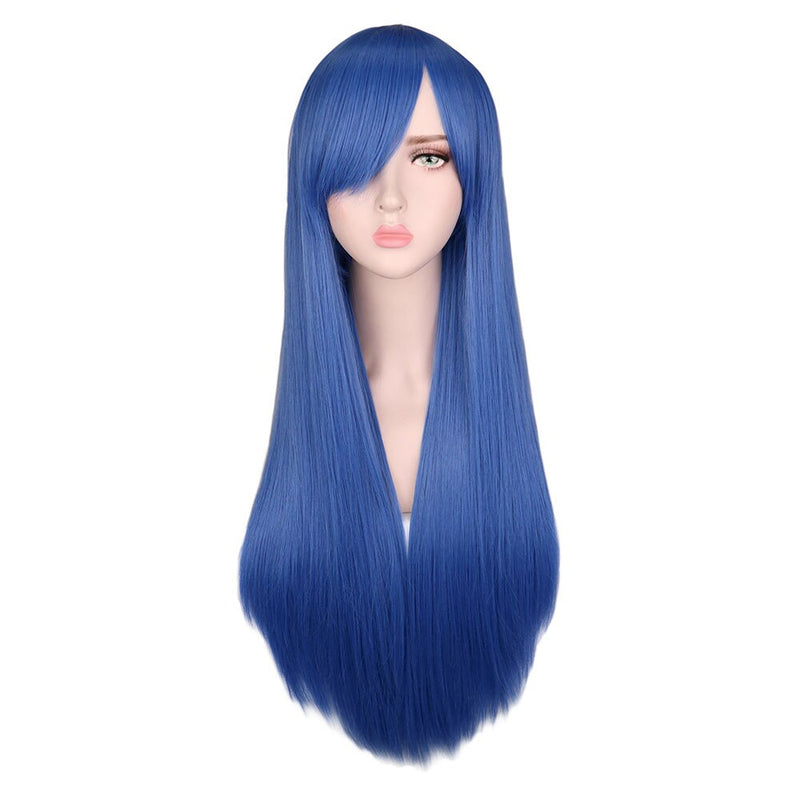 QQXCAIW Long Straight Cosplay Red Black Puprle Pink Blue Sliver Gray Blonde White Oragen Brown 80 Cm Synthetic Hair Wigs