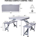 Portable Folding Aluminum Suitcase Table Chair Set Camping Picnic Table with 4 Seats Umbrella Hole for Party BBQ Beach Fishing