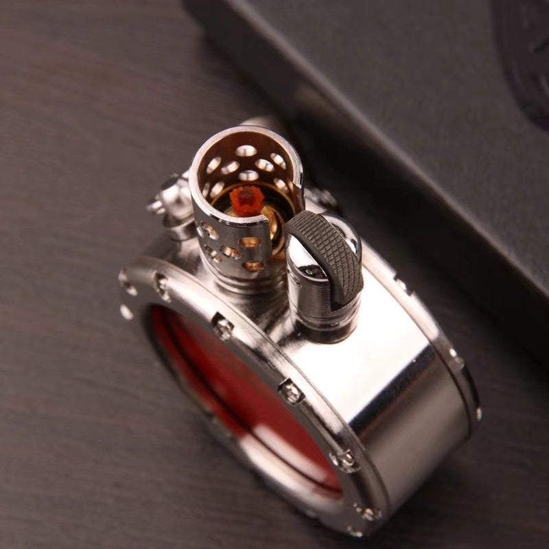 Handmade Pure Copper Gasoline Lighter Quartz Visible Transparent Oil Tank Lighters Portable Round Collection Gift for Man