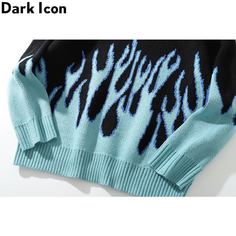 DARK ICON Blue Flame Sweater Me 2019 Winter Streetwear Suéteres para hombres Suéter de punto para hombres