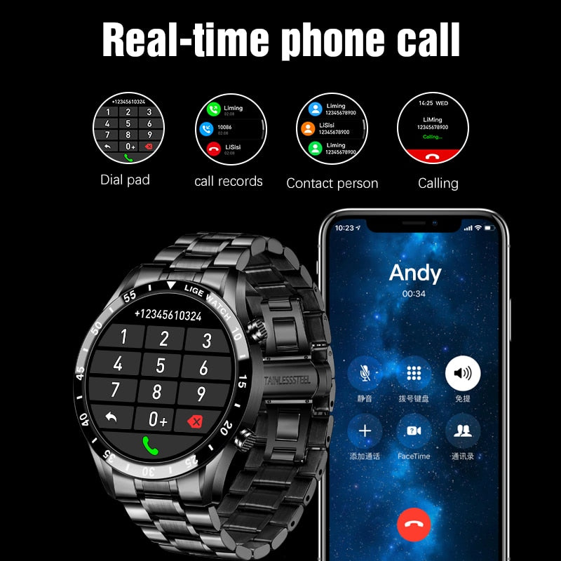 Reloj inteligente LIGE 2022 para hombre, reloj deportivo completamente táctil para Fitness, presión arterial, resistente al agua, llamada Bluetooth para Android Ios, reloj inteligente para hombres