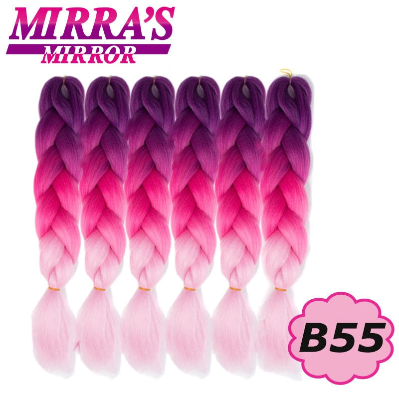 24inch Jumbo Braids Synthetic Hair For Box Braid Ombre Braiding Hair Extensions Three Tone Black Brown Blue Pink Mirra’s Mirror