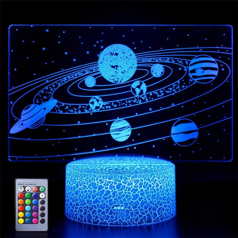 USB 16 Colors Night Light&24 Key Remote Solar System 3D Illusion Lamp Universe Space Kids Boys Girls Birthdays or Holidays Gifts