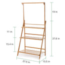 3-Tier Hanging Plant Stand Storage Shelf Folding Flower Pot Organizer Display Storage Rack Adjustable Hanger Rod Bamboo Patio