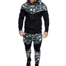 Conjunto de retazos de camuflaje informal para hombre, chaqueta con cremallera de camuflaje y pantalones, chándal de 2 piezas, ropa deportiva, sudadera, pantalón, traje de talla grande