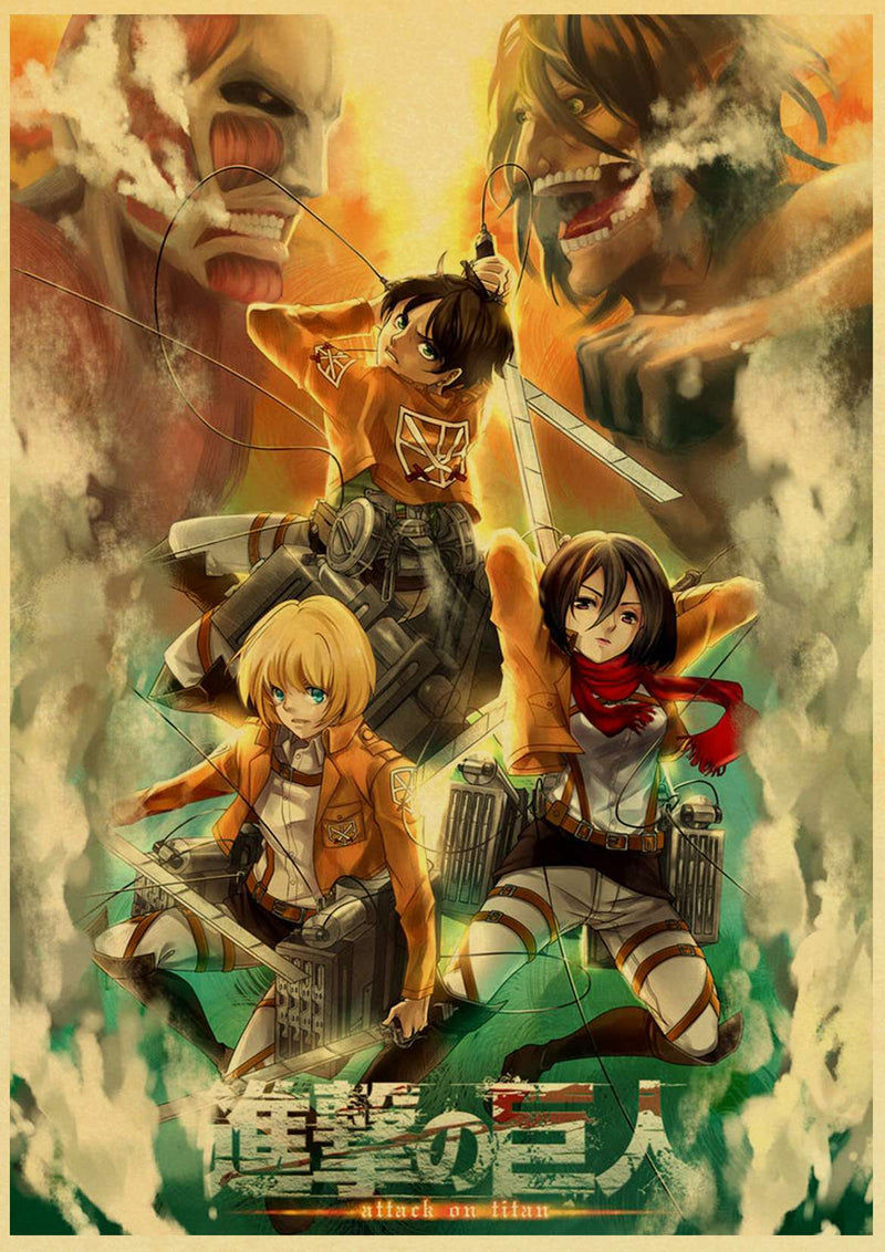 Janpnese Anime Attack on Titan Retro Posters Kraft Paper and High Quality Prints Home Room Bar Wall Decor Poster Art Painting