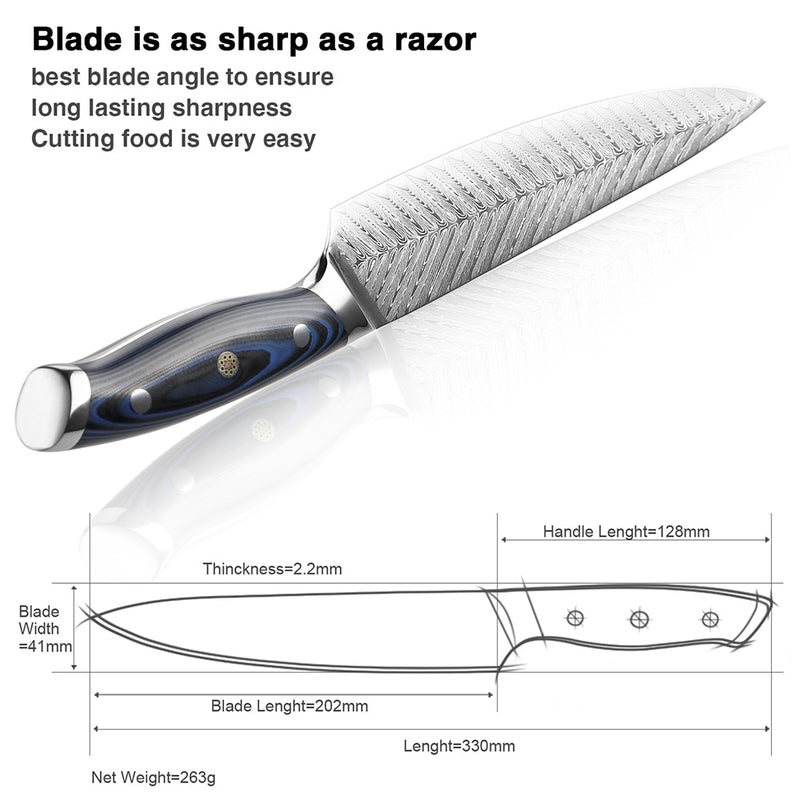 XITUO High Quality 8&quot;inch Damascus Chef Knife AUS10 Stainless Steel Kitchen Knife Japanese Santoku Cleaver Meat Slicing Knife