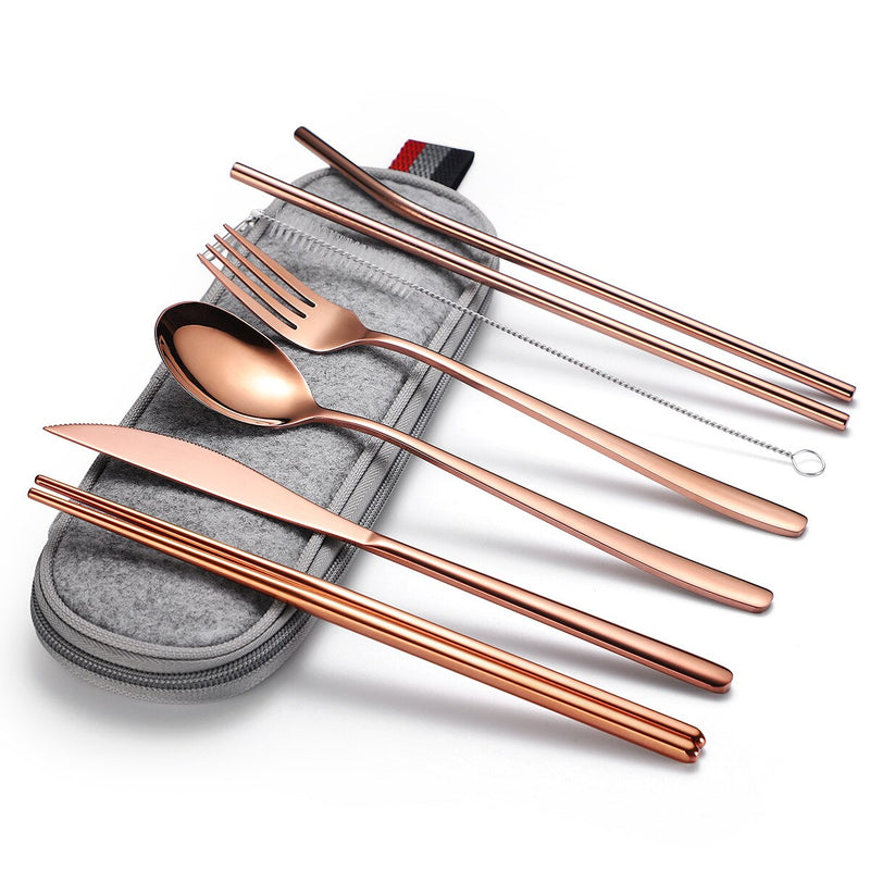 Spklifey Tableware Steel Cutlery Portable Tableware Travel Cutlery Set Stainless Steel Rainbow Dinnerware Set Cutlery bag