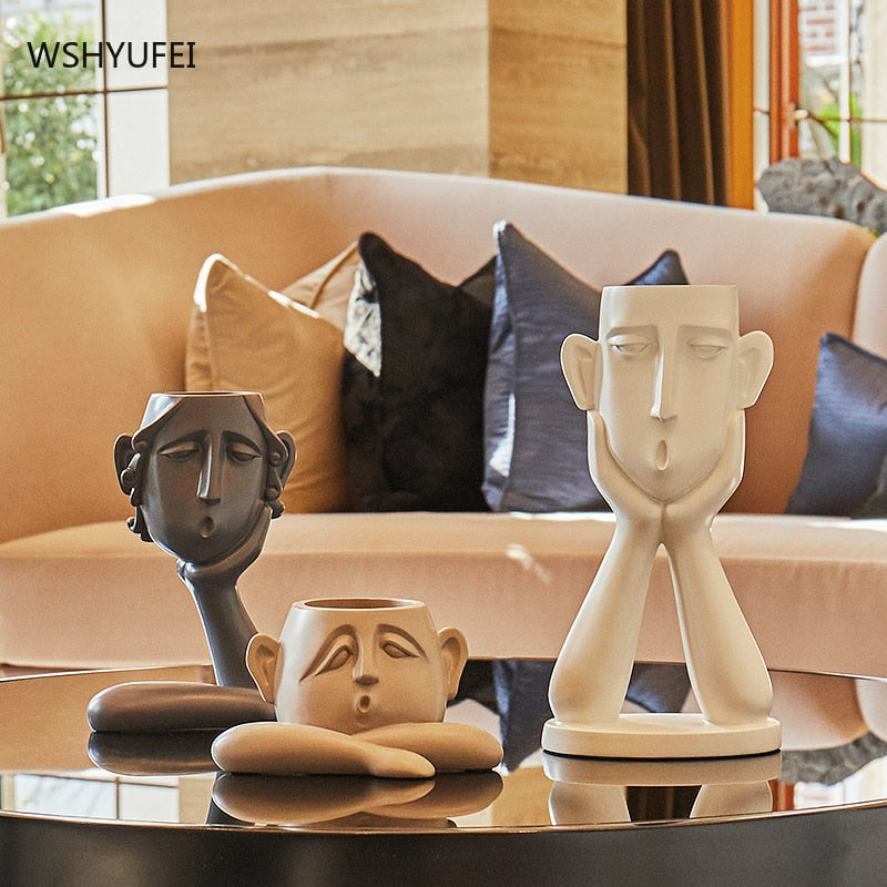 Decoración de figuras abstractas, maceta de resina, jarrón moderno, adornos para el hogar, mueble de TV, porche, sala de estar, escultura, muebles artesanales